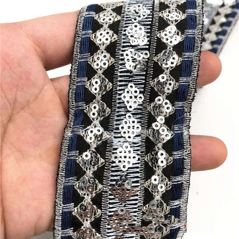 Кружевная отделка с блестками 1 ярд вышитая лента для шитья аппликация