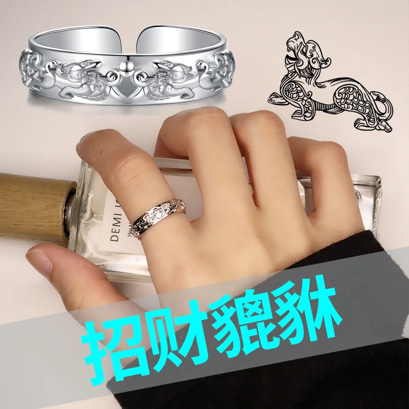 

Plated 925 Silver Color Punk Animals Fingers Rings For Men Women Personality Metal Retro National Style OPen Ring 2021 New Trend
