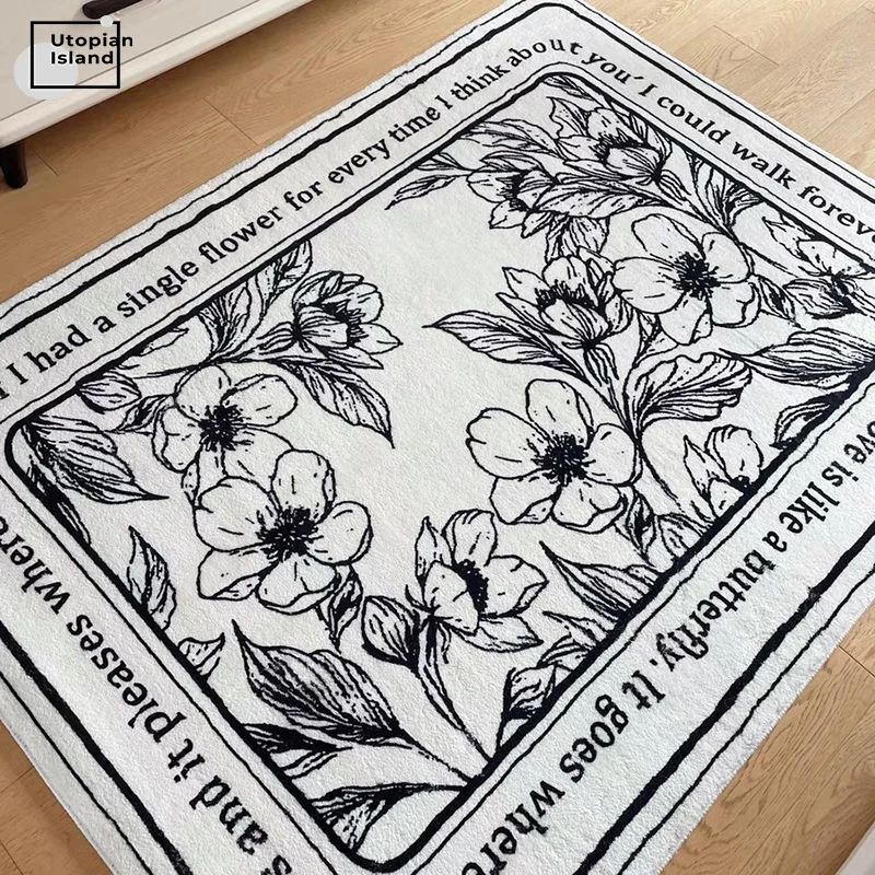 

Water Absorbent Carpets Entrance Mat Round Fluffy Badroom Carpet Plush Carpet For Living Room Flower White Rug Mat for Children