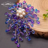 glseevo handmade blue crystal resin shaped brooch luxury brooch womens wedding party gift jewelry accessories go0383a