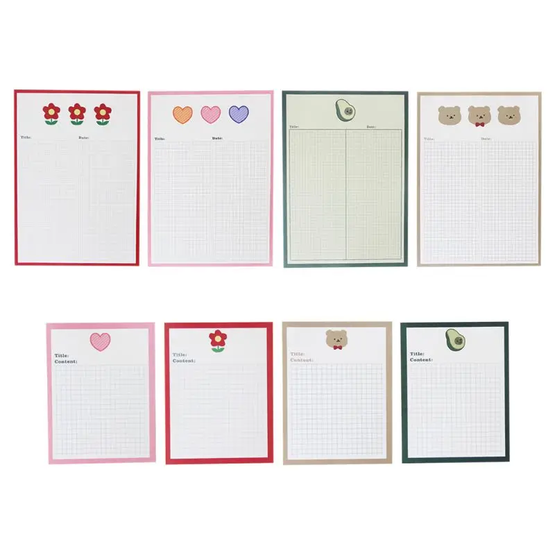 

4pcs Cartoon Bear Floret Avocado Grid Memo Pad Kawaii Diary Notebook Stickers