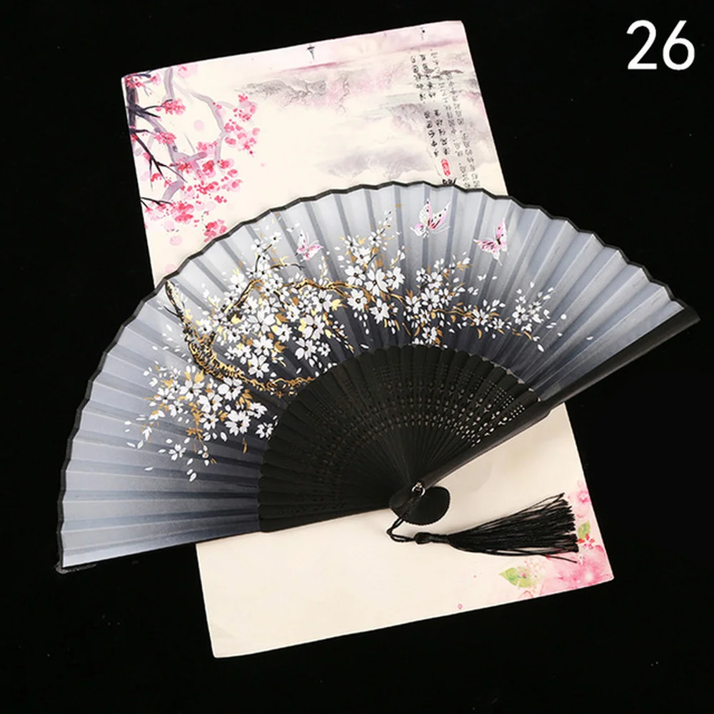 

Vintage Style Silk Folding Fan Chinese Japanese Pattern Art Craft Gift Home Decoration Ornaments Dance Hand Fan