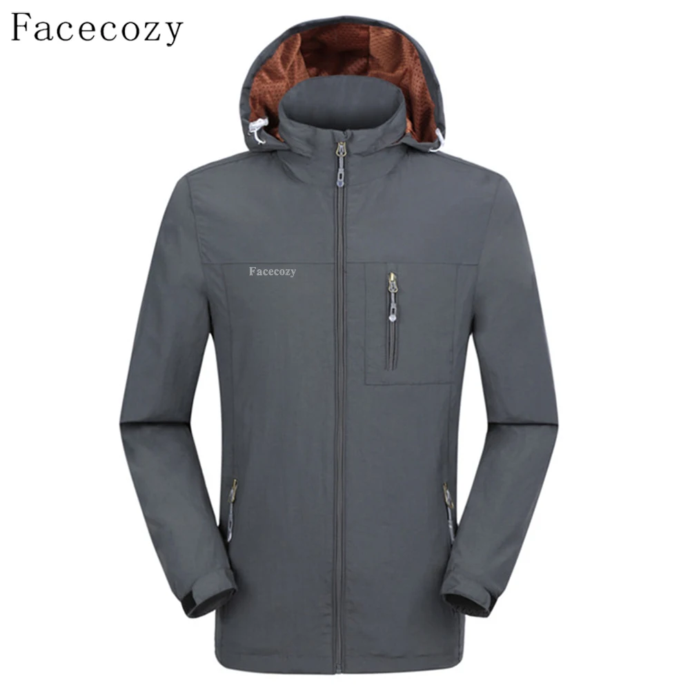 Facecozy Мужская ветрозащитная походная куртка на весну и осень 1 слой с капюшоном