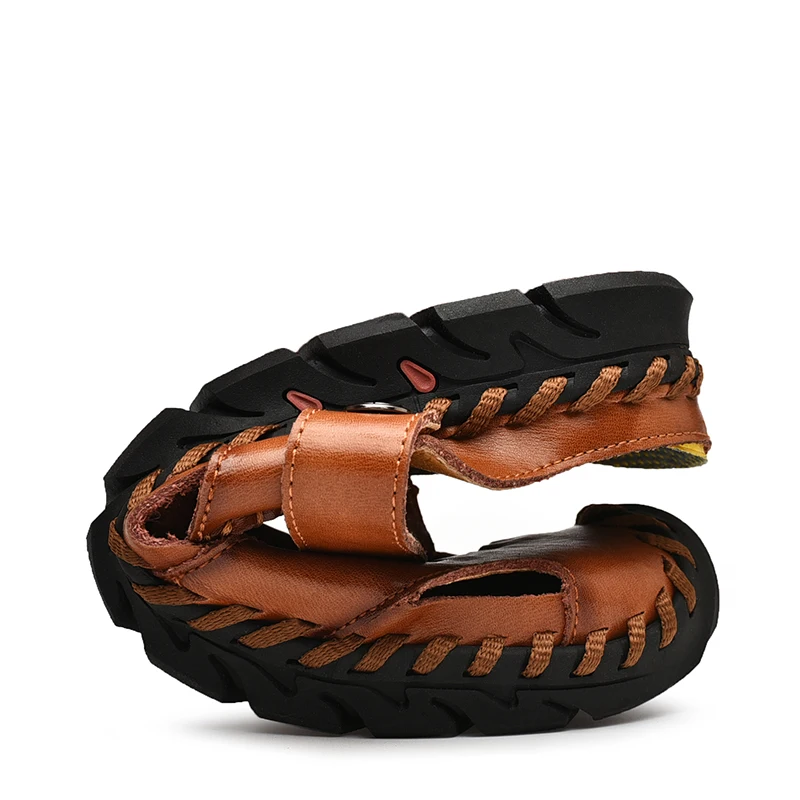 

CYYTL 2021 Summer New Sandals Men Leather Hand Stitching Shoes Outdoor Beach High Quality Hiking Protect Toes Sandalias Homme