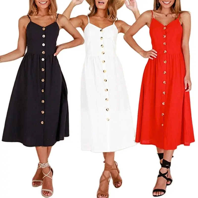 

Summer 2021 Sexy Backless Floral Print Beach Dress Casual Suspender V-Neck Button Mid-Length Dresses Vestidos