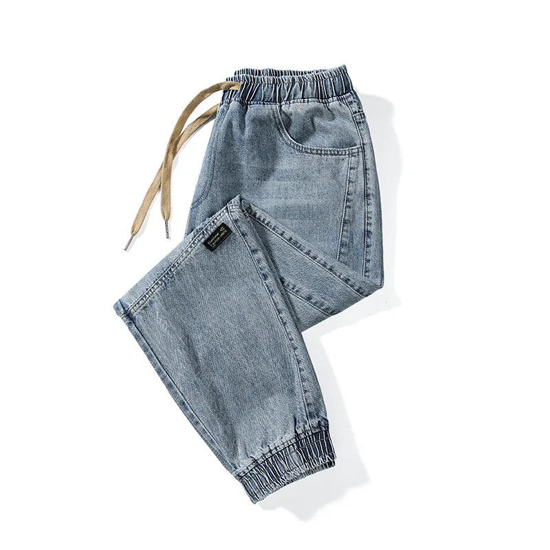 

Men's Japanese Vintage Casual Jeans Pants Male Loose Elastic Waist Harem Denim Drawstring Pants Men Blue Oversize Denim Trousers