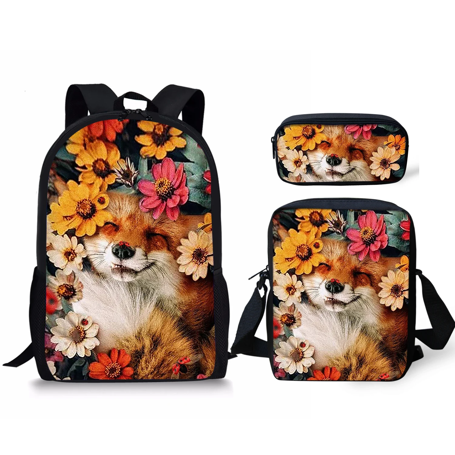 

Набор школьных сумок для мальчиков и девочек, легкий детский рюкзак с милым рисунком лисы и цветов, сумка для книг, ранец на плечо
