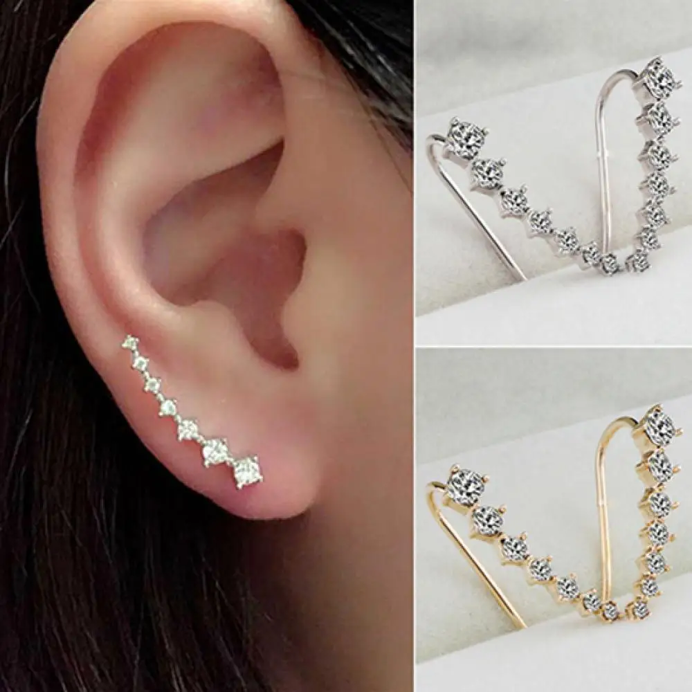 

80% Hot Sale Women's Fashion Earrings Line Rhinestones Zircon Earrings Ear Hook Clip Stud Jewelry Gold Sliver серьги женские
