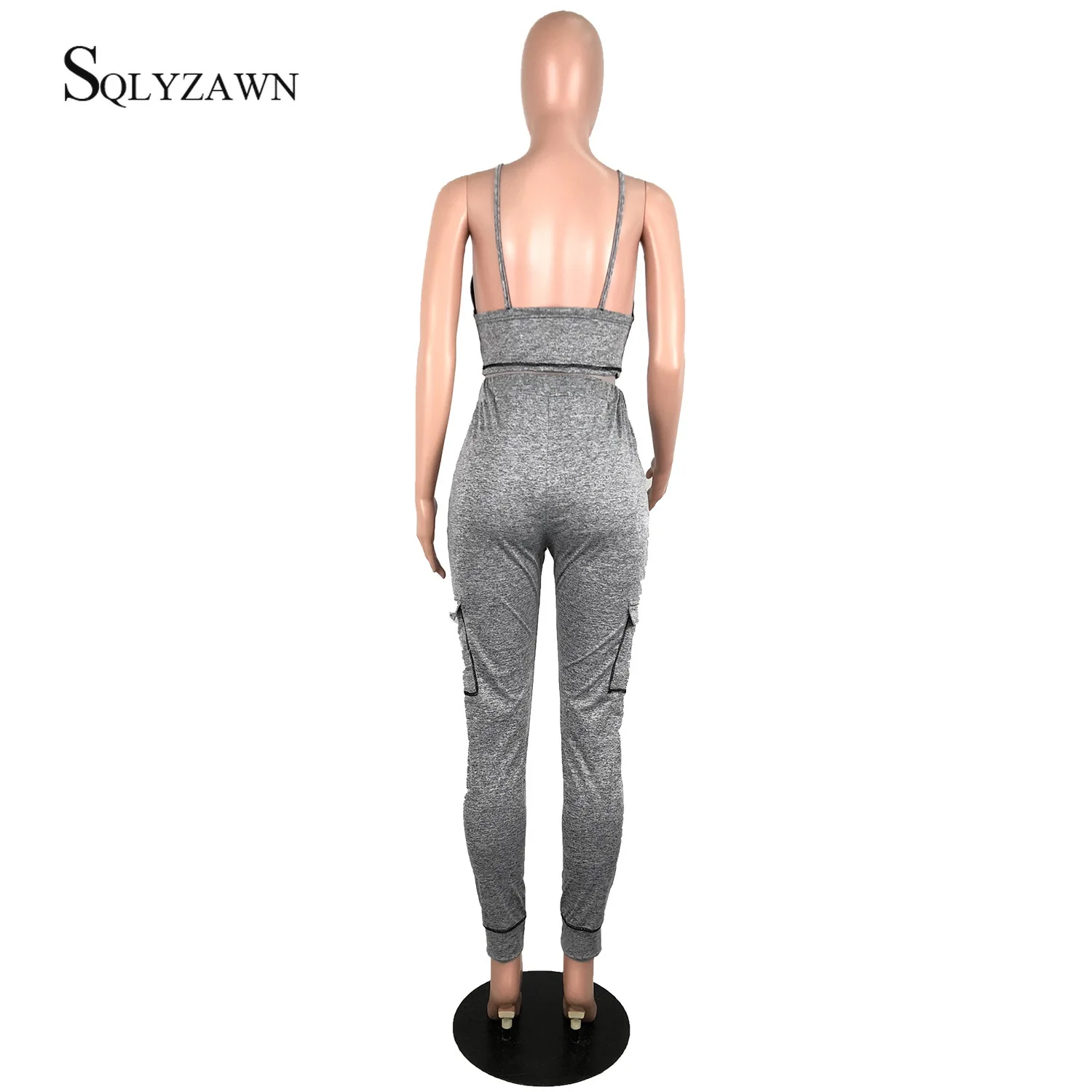 

Sexy two 2 Pieces Set Women Summer V-Neck Casual Crop Top Female Clothing Tracksuit Pockets bodycon Track Leggings Sportswear