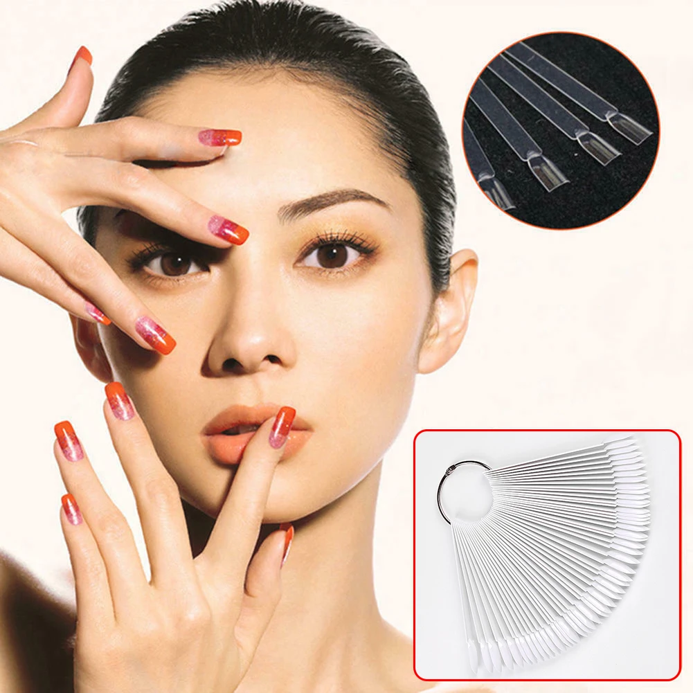 50pcs False Nail Tips Display Oval Chart Color Card With Ring Practice Stand Board UV Gel Manicure Polish Palette Tool Acrylic | Красота и