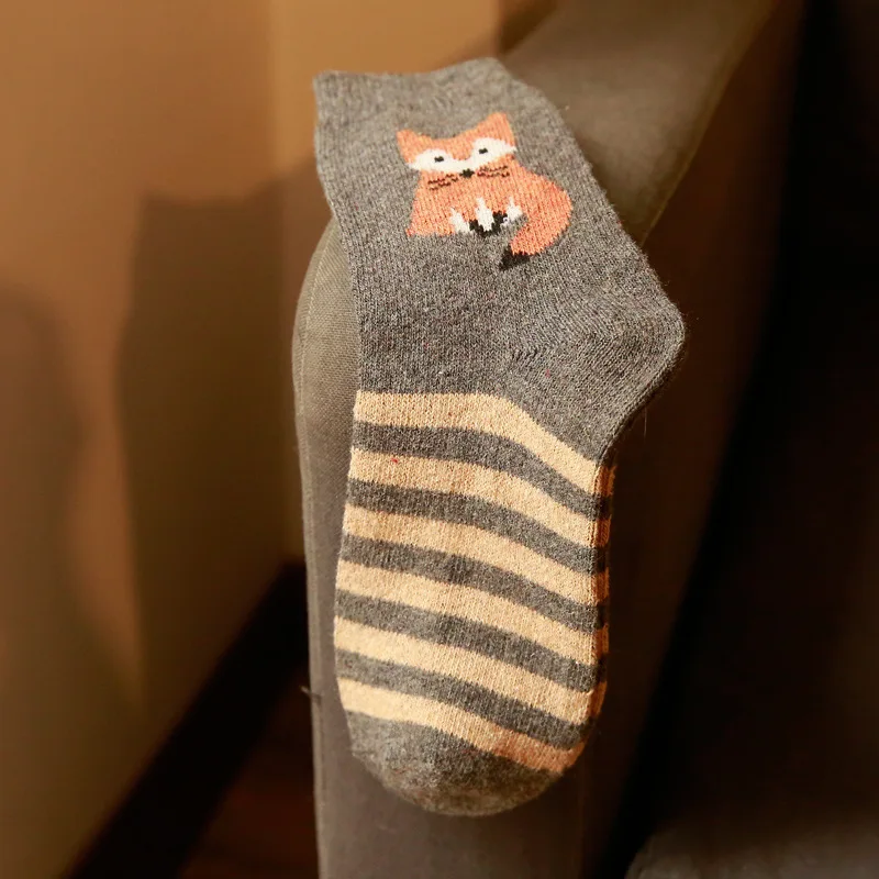 Носки короткие женские в полоску с забавным принтом лисы цвет ассортименте 1 пара