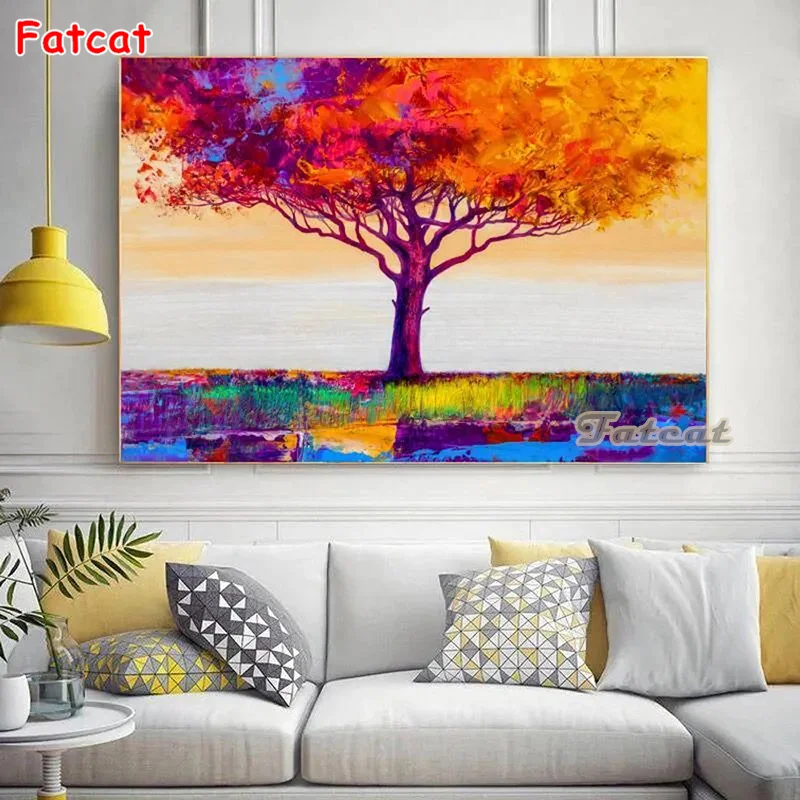 

5d Diamond Painting Bright tree abstract Cross Stitch kits Diamond Embroidery Sale landscape Handmade diamond home decor PP3231