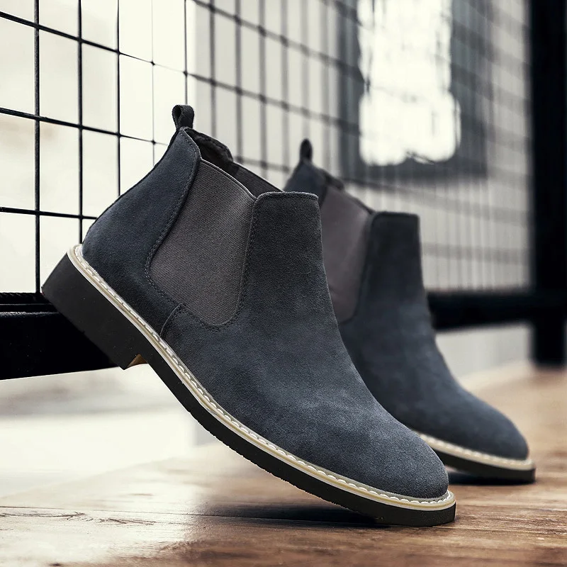2019 мужские замшевые ботинки черного цвета Ботинки Челси без шнуровки Туфли под