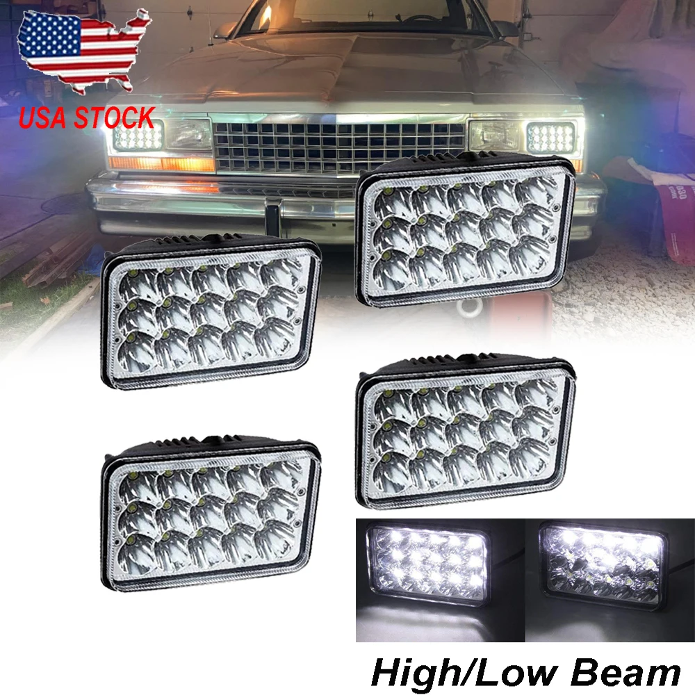 

4pcs 4x6" LED Headlights Hi/Lo Beam for Chevy C10 C20 C30 Camaro EI Freightliner FLD 120 112 Ford Mustang Probe Kenworth T800