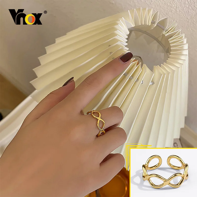 

Vnox Chic Cuff Open Link Twisted Rings for Women, Adjustable Gold Tone Metal Geometric Chain Knot Finger Gift Jewelry