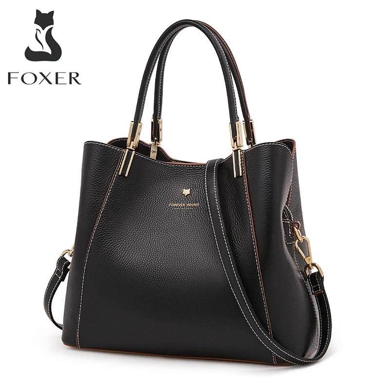

FOXER Large Capacity Women Big Totes Genuine Leather Lady Top Handle Bags Travel Fall Winter Shoulder Crossbody Bags Soft Purse