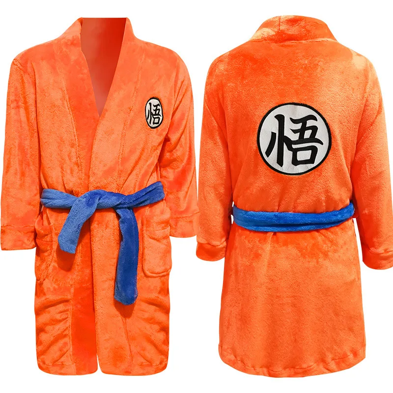 Son Goku Cosplay Costume Kids Adult Unisex Bathrobe Plush Bath Robe Sleepwear Pattern Pajamas