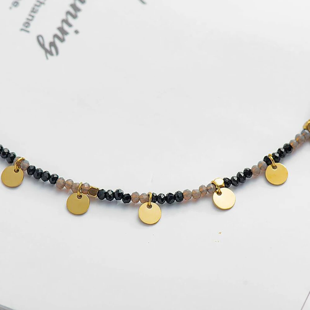 Бусины из нержавеющей стали с черными кристаллами и стеклом Золотая бирка
