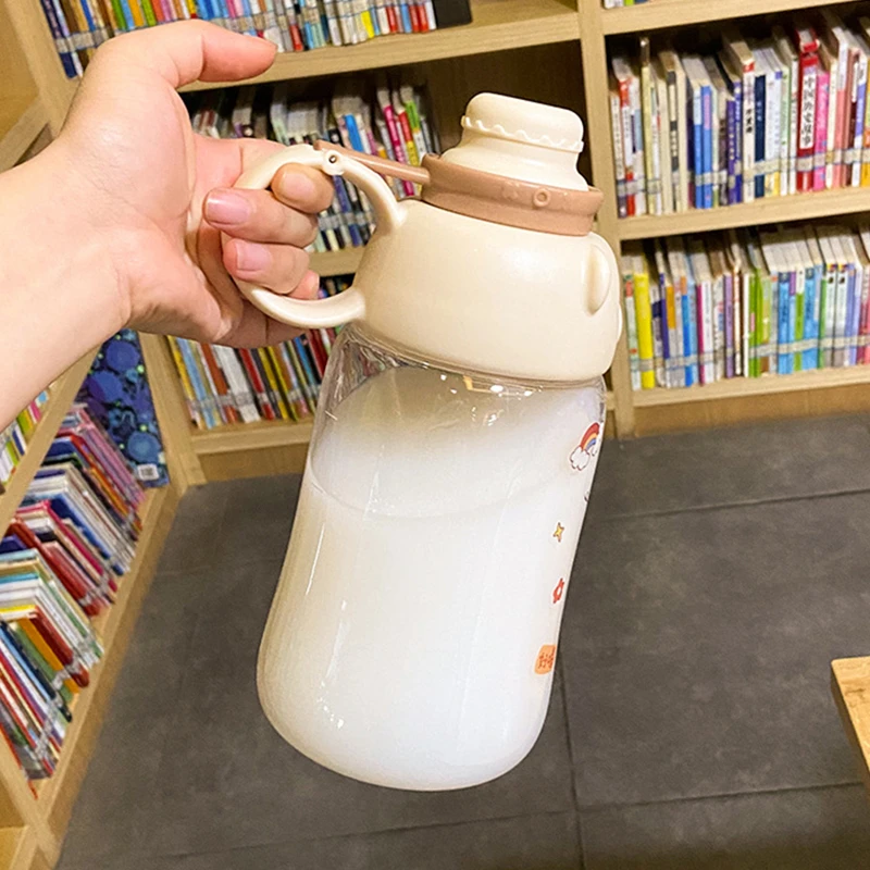 

1200ml Creative Cute Cartoon Straw Cup Student Plastic Cup Outdoor Sports Large-capacity Water Bottle Comes with DIY Sticker