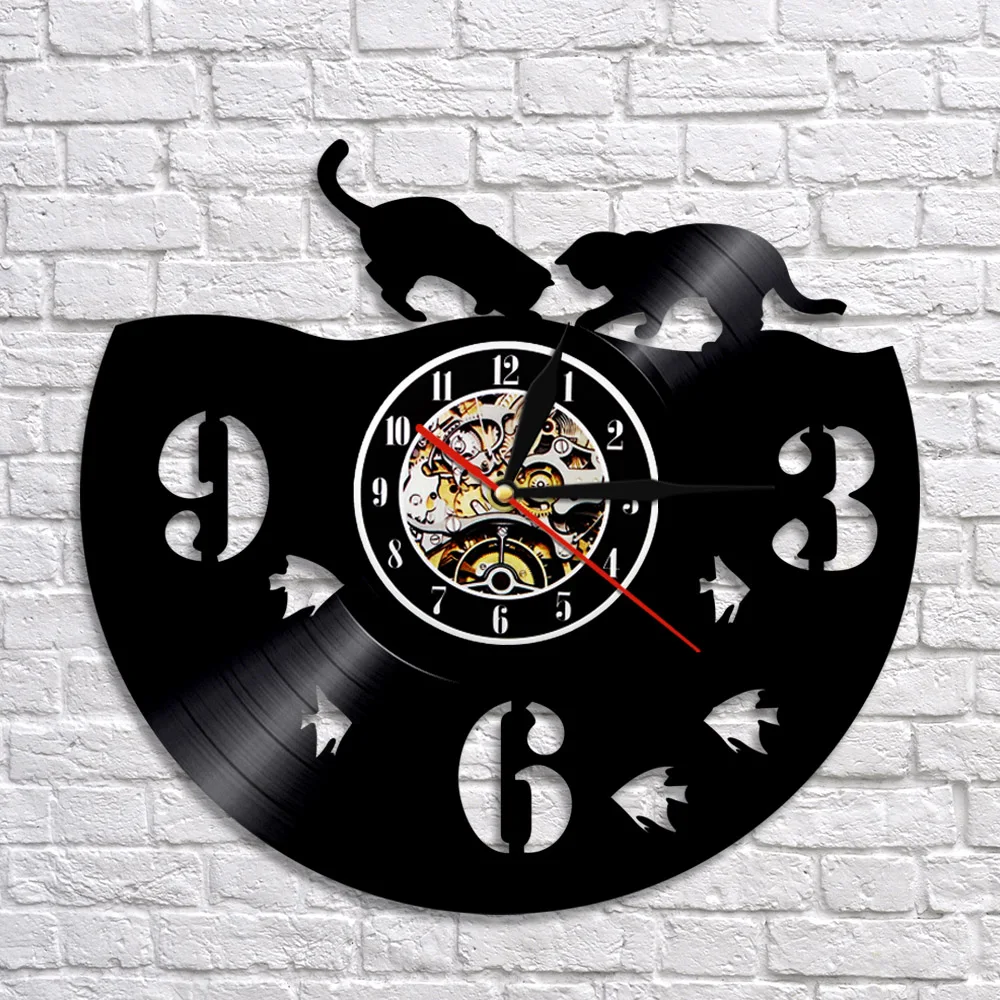 Настенные часы с изображением кошки и рыбы для детской комнаты настенные рыбалки