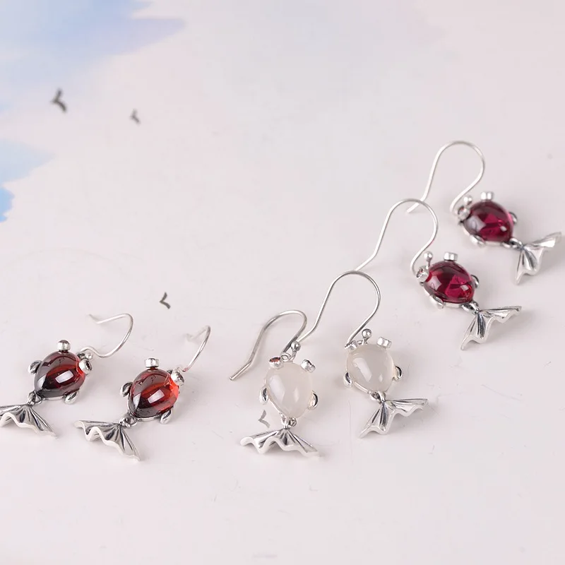 

FNJ Earrings 925 Silver Original Pure S925 Sterling Silver Drop Earring for Women Jewelry Red Rose Zircon White Opal