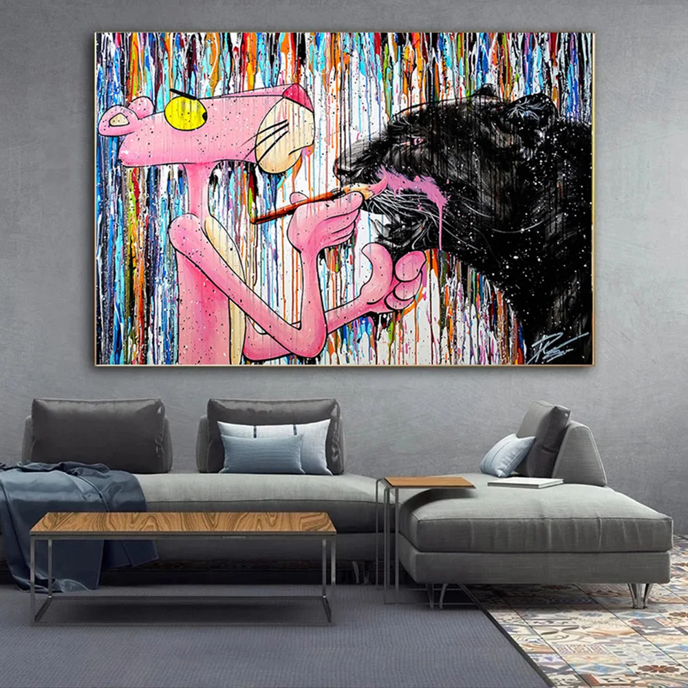 

Painting Pink Leopard Modern Street Graffiti Art Canvas Posters and Prints Wall Pink Leopard Picture for Living Room Home Decor