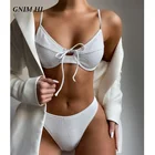 Купальник женский однотонный на шнуровке, пикантный бикини с чашками пуш-ап, халтер, пляжная одежда, комплект для плавания, комплект из 2 предметов, 2021