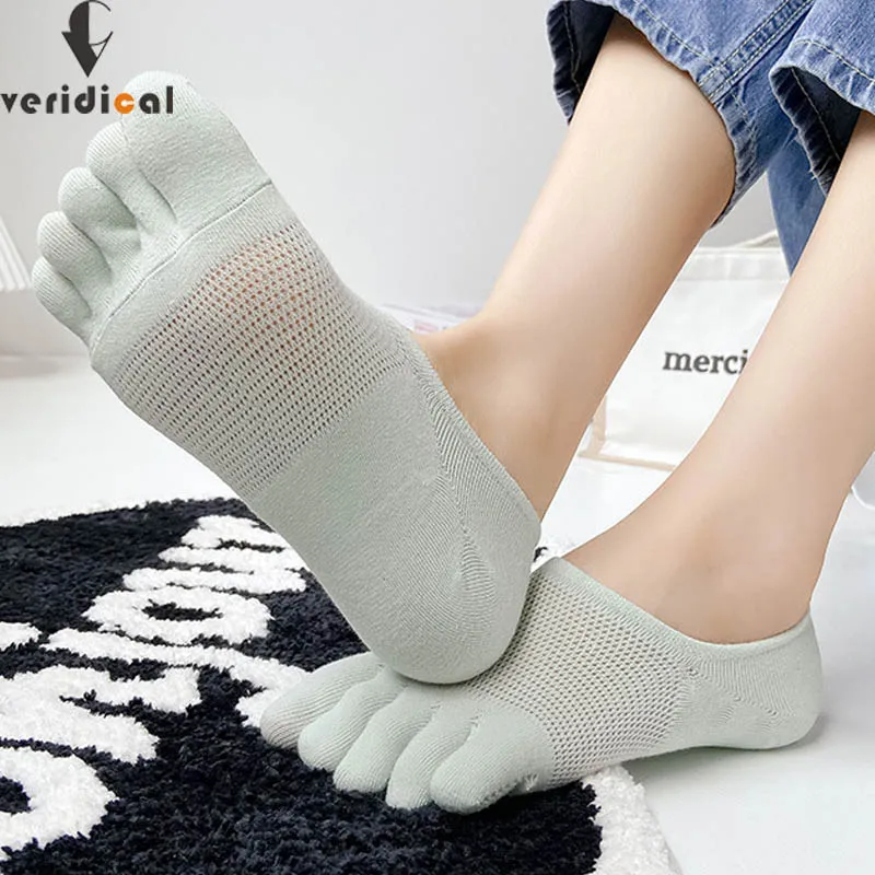 Woman Girl Five Finger Socks Pure Cotton Solid Cute Mesh Breathable Soft Elastic Endurable No Show Invisible Socks With Toes