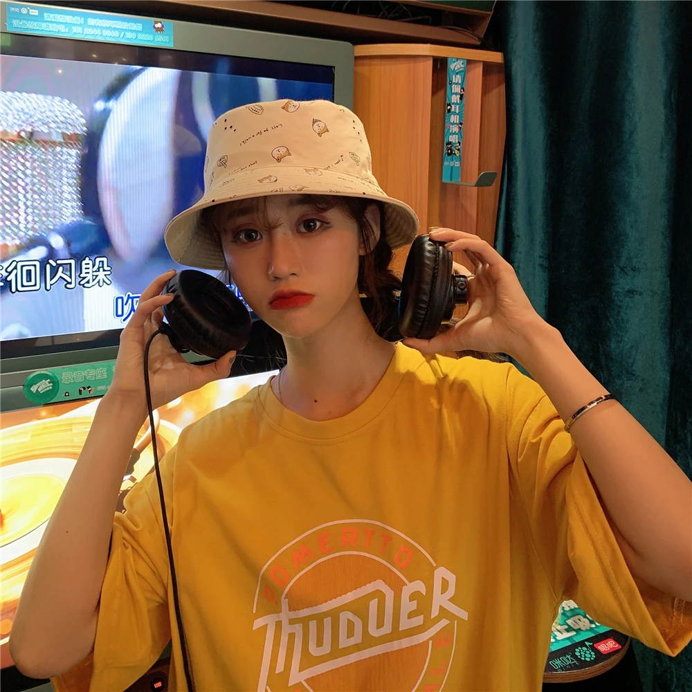 Панама GOUTER Двусторонняя унисекс шапка с принтом Сиба ину жёлтая в стиле хип