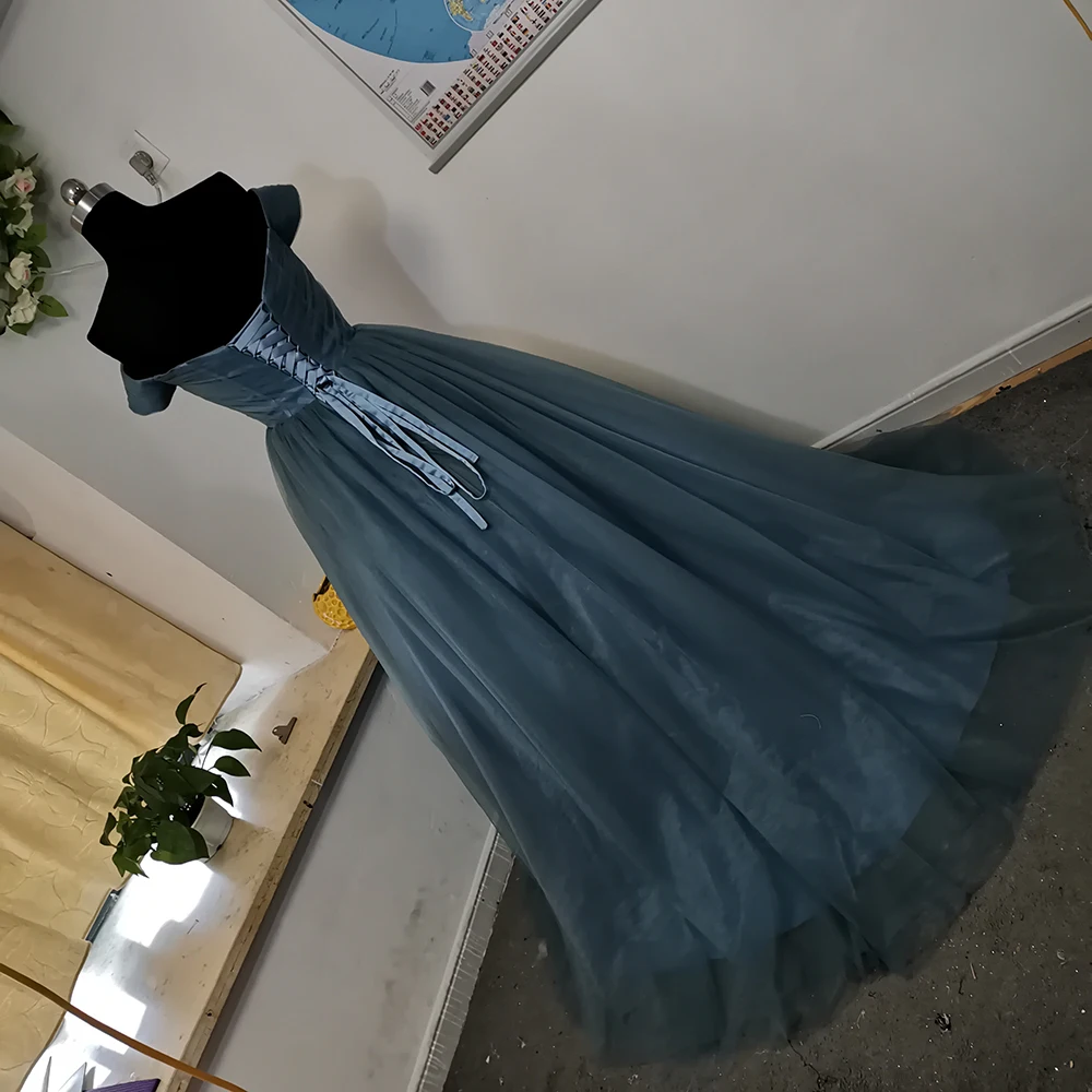 MYYBLE 2021 ash-blue shoulder formal evening dress brush style tuxedo short-sleeved swing back lace up cheapgrab fold popular |