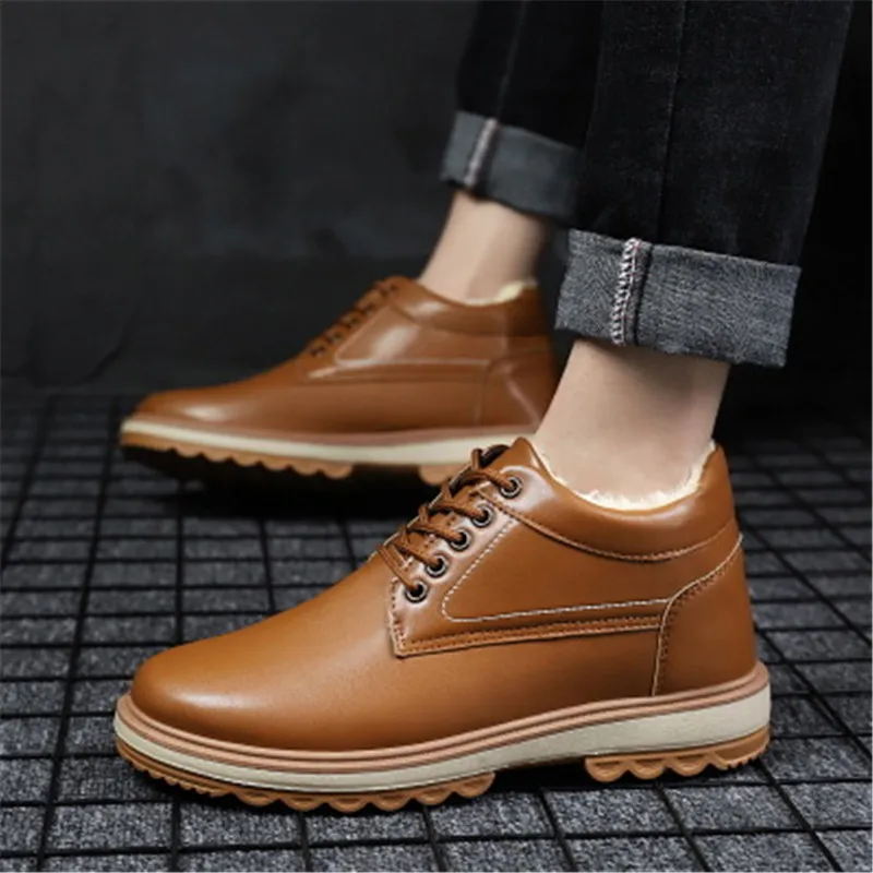 Зимние теплые меховые мужские ботильоны на плоской подошве обувь для мужчин