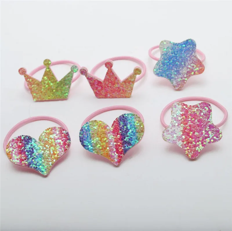 4Pcs New Girls Mickey Hair Scrunchies Rainbow Crown Elastic Bands Heart Accessories Fashion Gift for Birthday Party | Детская одежда и
