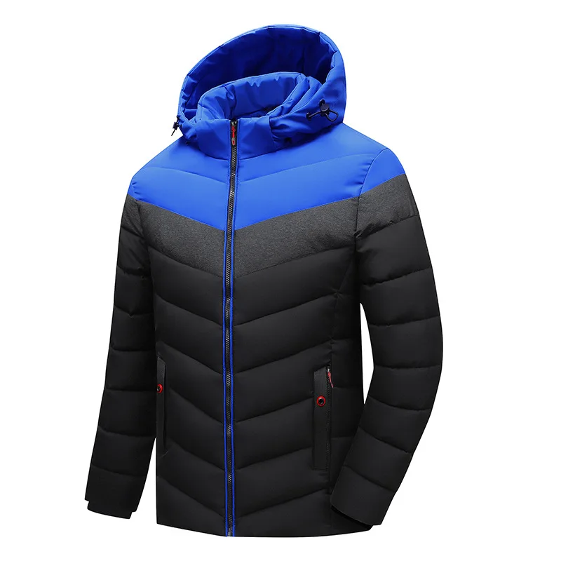 2021 winter European code men cotton-padded jacket casual trend hooded jacket men's warmth fashion color matching padded jacket