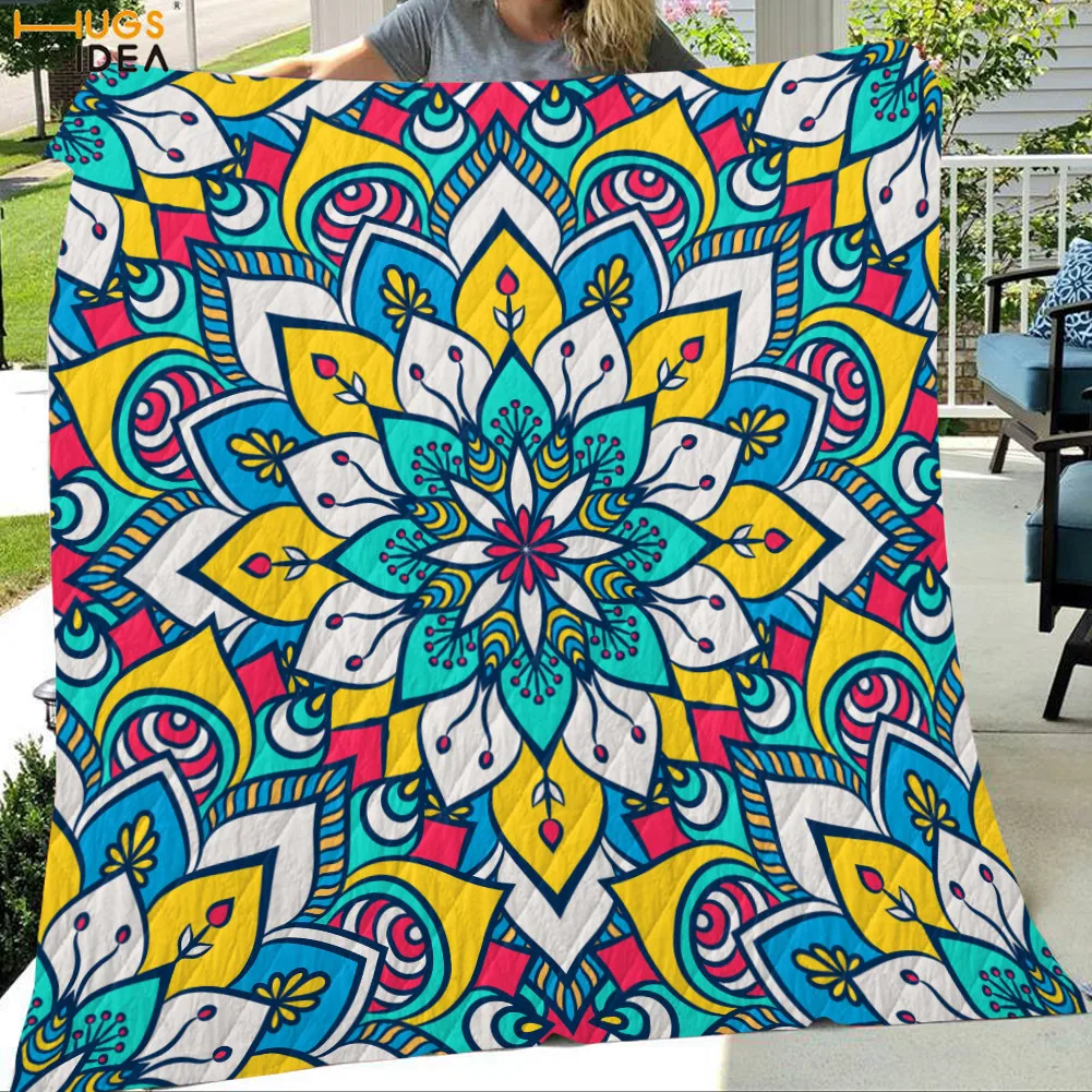 

HUGSIDEA Coloured Mandala Design Bedding Sheet Personalized Quilt Comfortable Warm Sherpa Blanket Air Conditioning Quilt Home