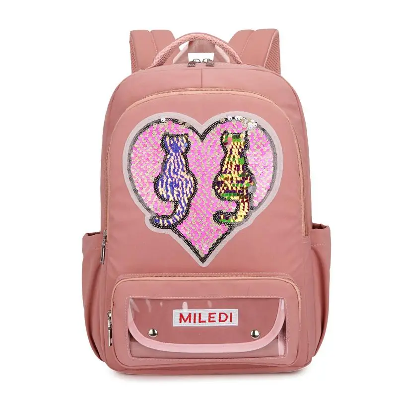 

Girls Fashion Yellow Backpack Sequins Heart Children Shoulder Bag Teenagers Schoolbag Waterproof Large Capacity Travel Bagpack