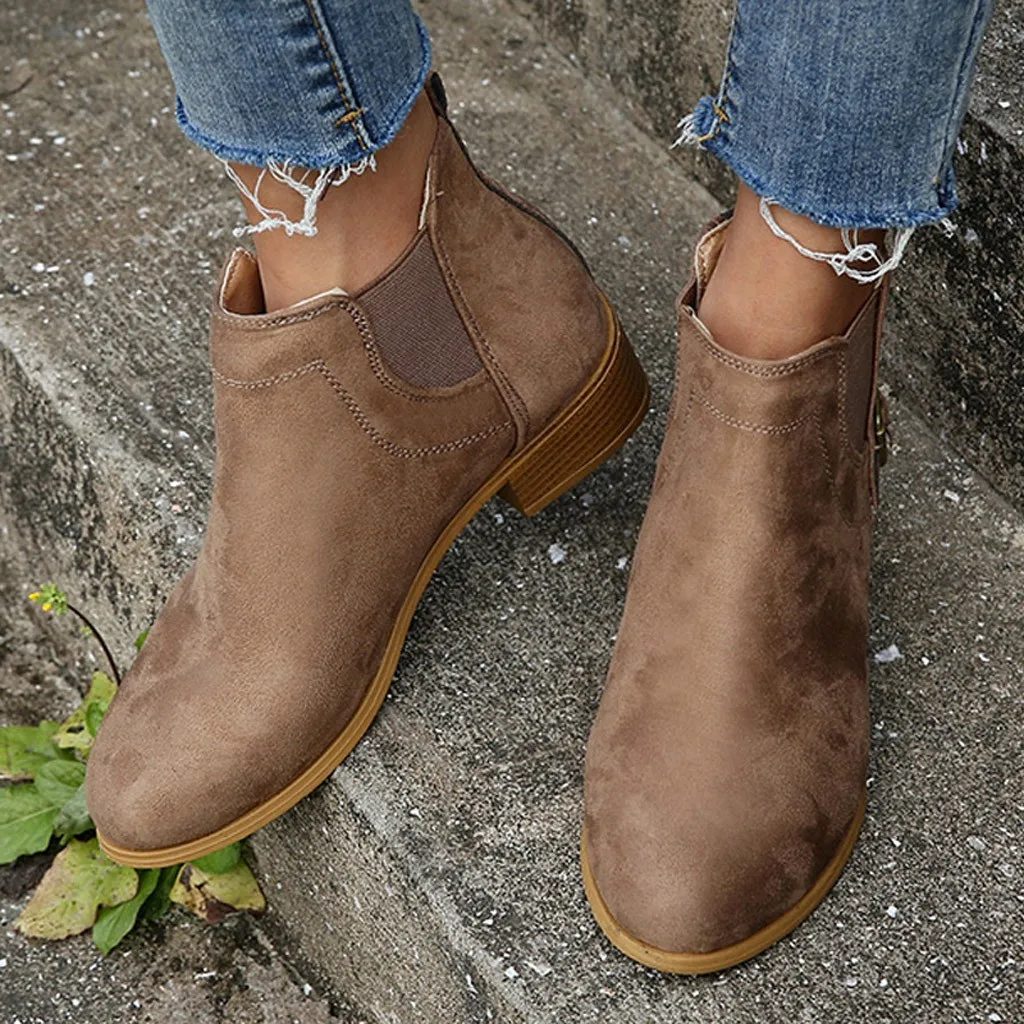 Ботильоны женские на квадратном каблуке модные однотонные короткие ботинки с