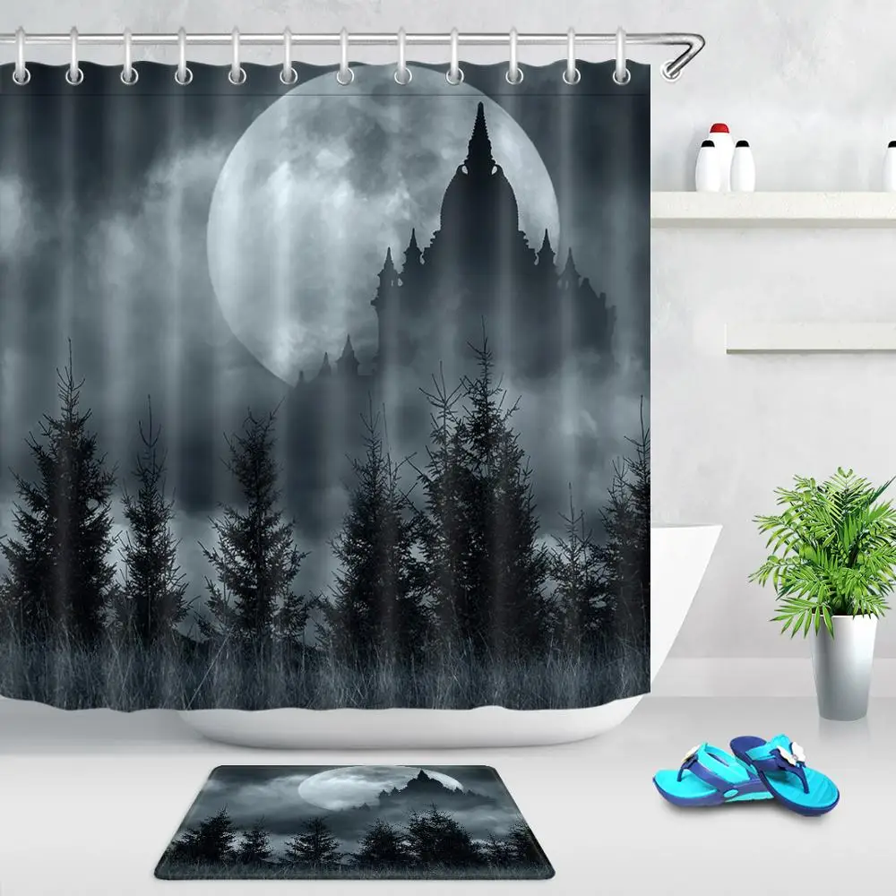 Занавеска для душа из полиэстера с изображением ночного полнолуния сказочного