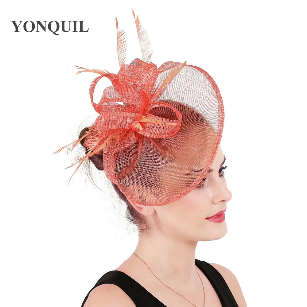 Коралловая шляпа-Вуалетка для волос церковная шляпа Sinamay шоу Очаровательная