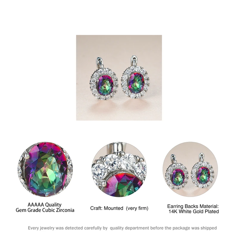 

Trendy Female Rainbow Crystal Earrings Classic Silver Color Clip Earrings For Women Charm Bride Oval Zirconia Wedding Earrings