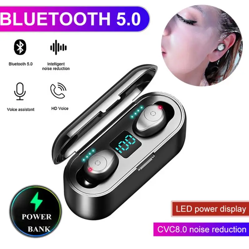 Настоящие беспроводные наушники Bluetooth V5.0 F9 TWS наушники с микрофоном светодиодный дисплей с 2000 мАч Внешний аккумулятор Спортивная гарнитура