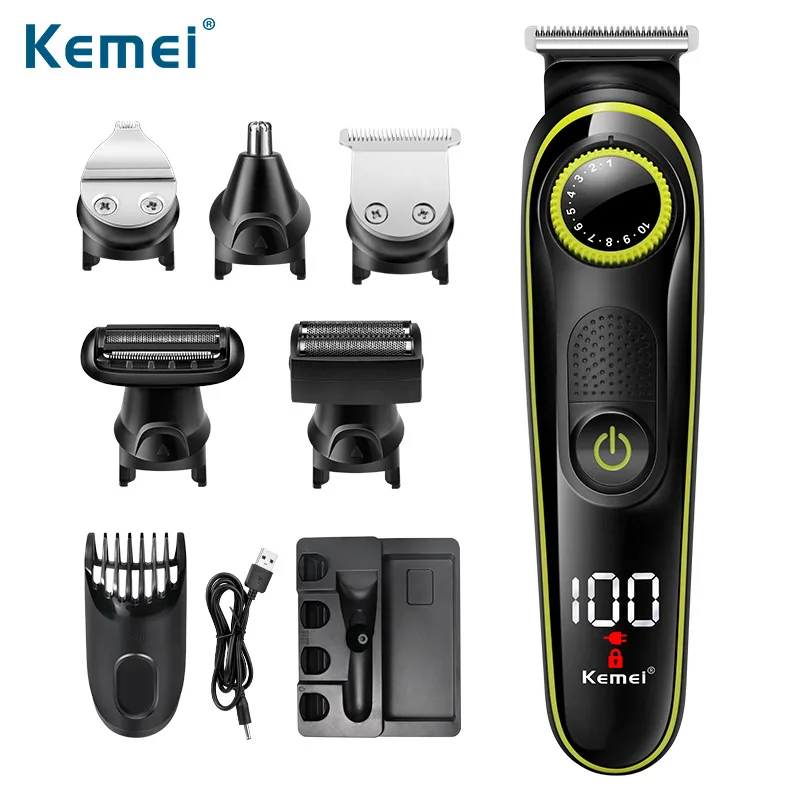 

Kemei электрический триммер для бороды, ЖК-цифровой дисплей для мужчин, бритва для парикмахера, аккумуляторная машинка для стрижки волос