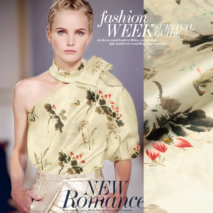 Шелковая тянущаяся атласная ткань с принтом ширина 118 см 19 Момми из чистого шелка