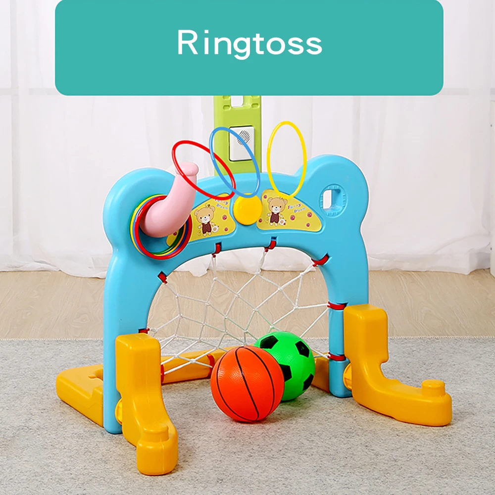 

Ruizhi Children Lovely Bear Basketball Stands With Football Door 2-In-1 Plastic Multifunctional Kids Outdoor Sport Toys RZ1219
