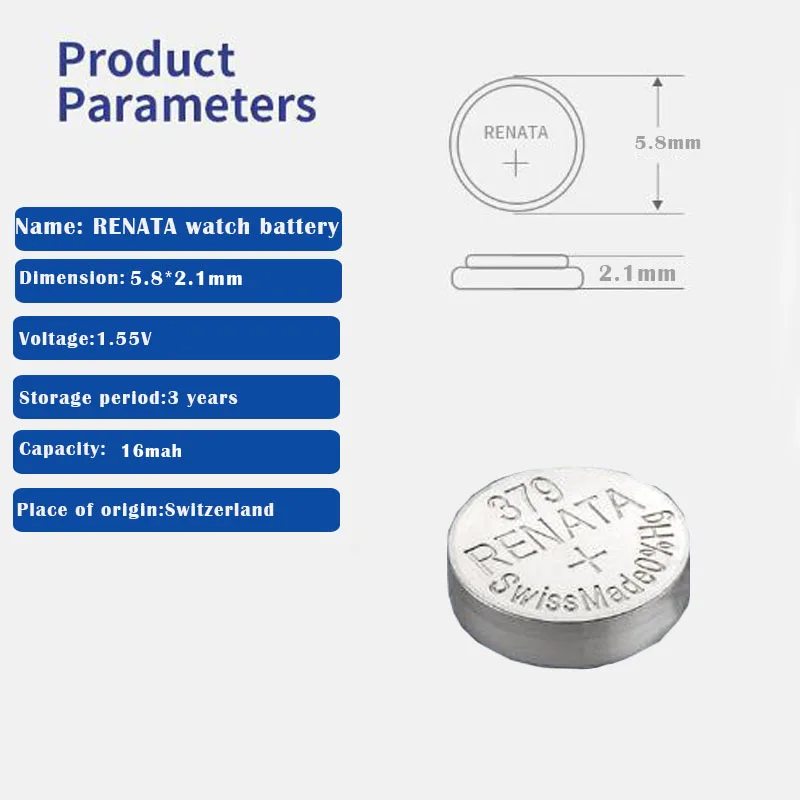 2 шт./лот 100% оригинальный новый renata 379 Серебряный оксид Аккумулятор для часов SR521SW