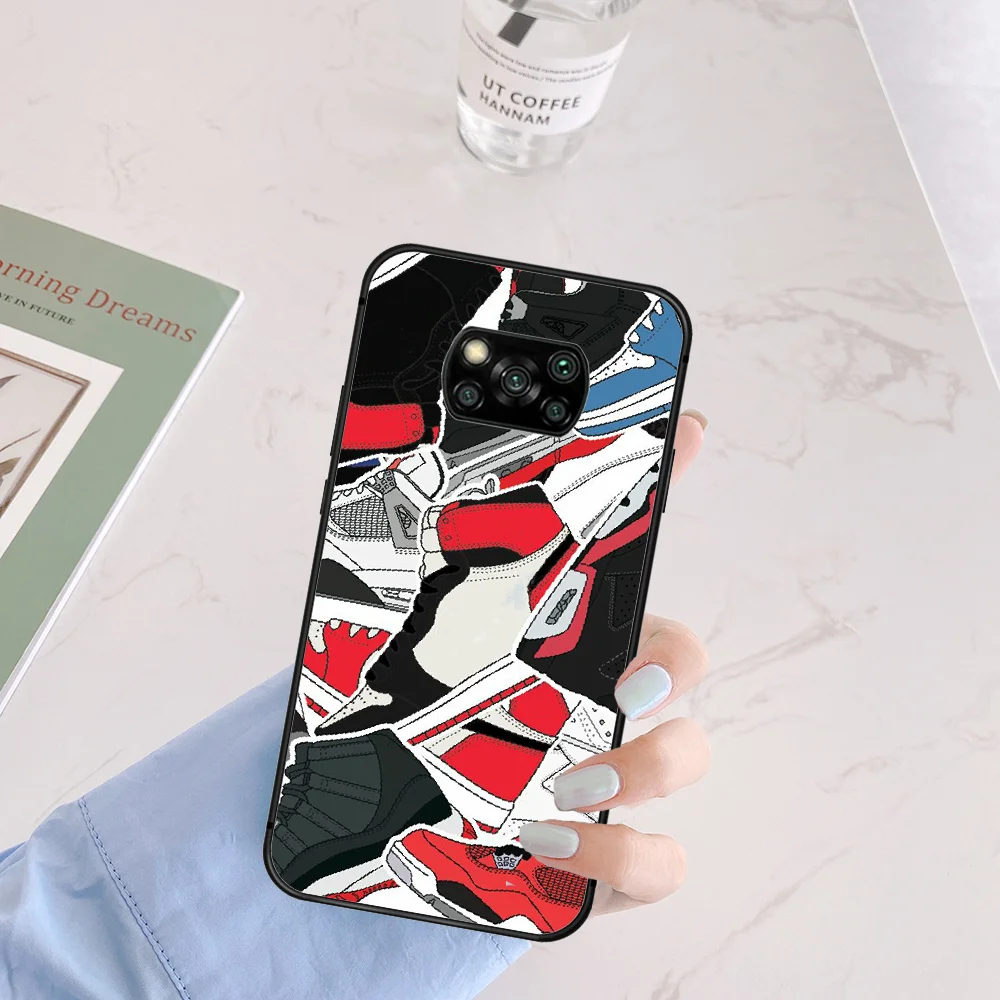 

Luxury Trend Brand Sneakers Phone Case Cover Hull For Xiaomi Mi A2 A3 8 9 SE 9T 10 10T Lite Pro Ultra Poco X3 black Back Fashion