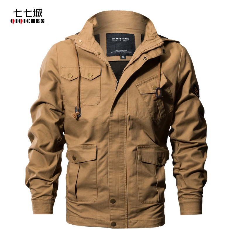 Military Jacket Men 2020 Autumn Winter Casual Hooded Multi-Pocket Cotton Bomber Pilot Cargo Flight Jacket Clothing Plus Size 6XL