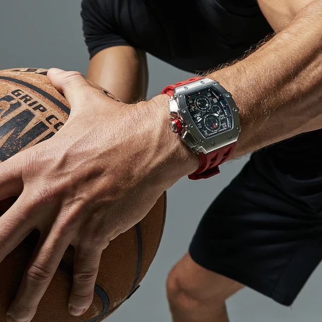 TSAR BOMBA Mens Watch Top Brand Luxury Tonneau Clock 50M Waterproof Stainless Steel Wristwatch Sport Chronograph Watch for Men 6