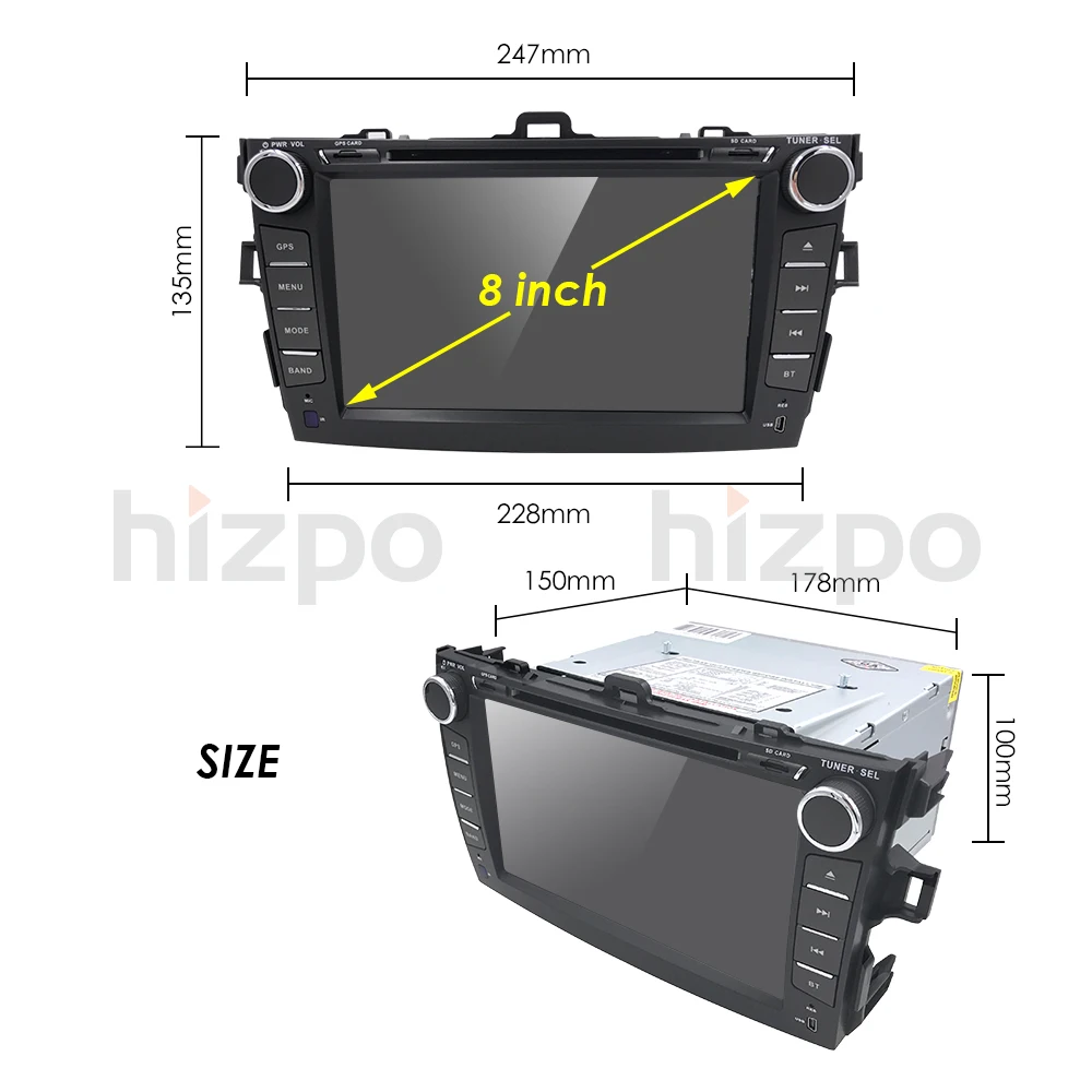 HIZPO 2 Din Android 9 0 7 &quotдисплей Автомобильный dvd плеер для Toyota corolla 2007 2011 in dash