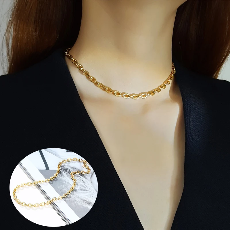 Золотистое Ожерелье-цепочка ROLO для женщин 5 мм из нержавеющей стали 15 7 дюйма |