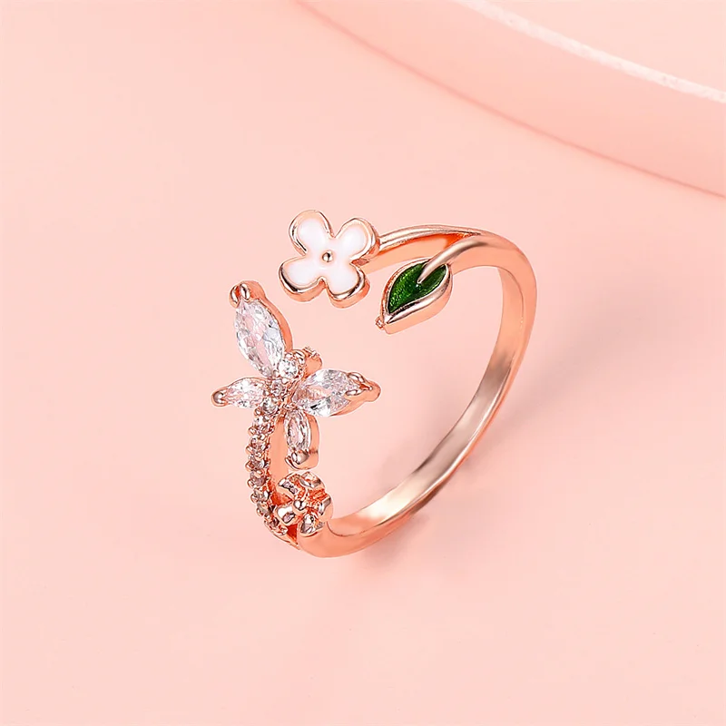 

Korean Fashion Trend Simple Opening Butterfly Ring Elegant Temperament Zircon Geometric Creative Women's Jewelry